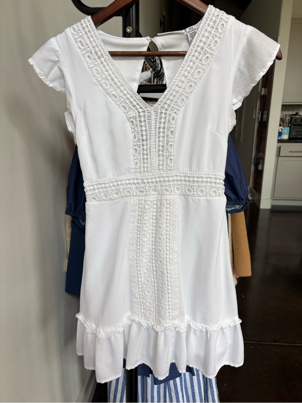 Sincerely Jules White Crochet-Trim Mini Dress